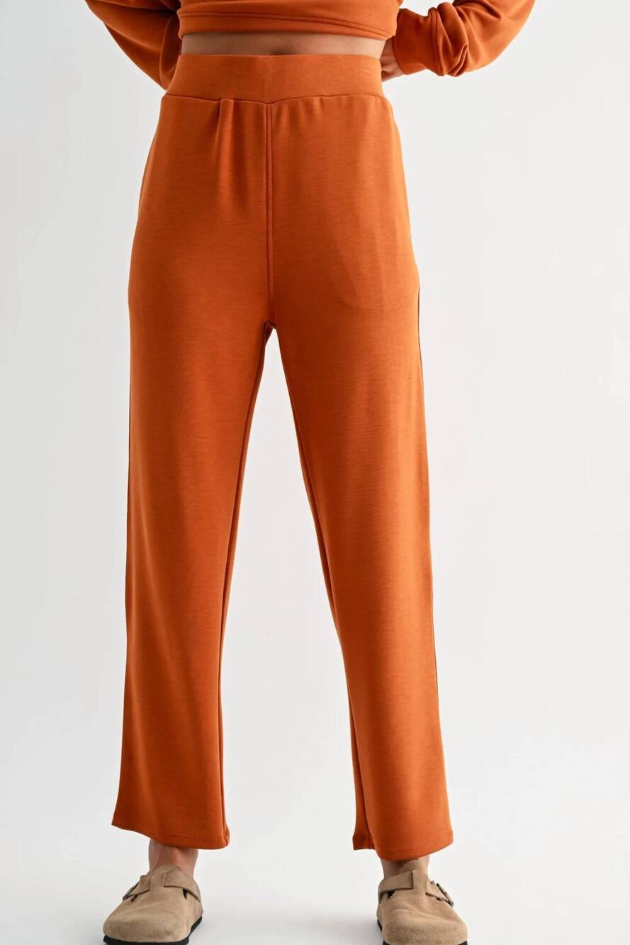NEW MONO B laguna soft drape cropped pants in burnt amber